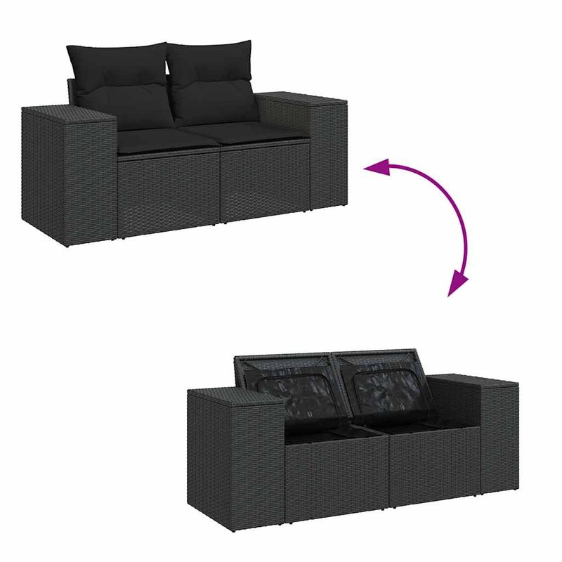 Casa si Gradina - Gradina si terasa - Mobilier exterior - Seturi mobila gradina - Set mobilier de gradina cu perne, 8 piese, negru, poliratan - Infinity.ro