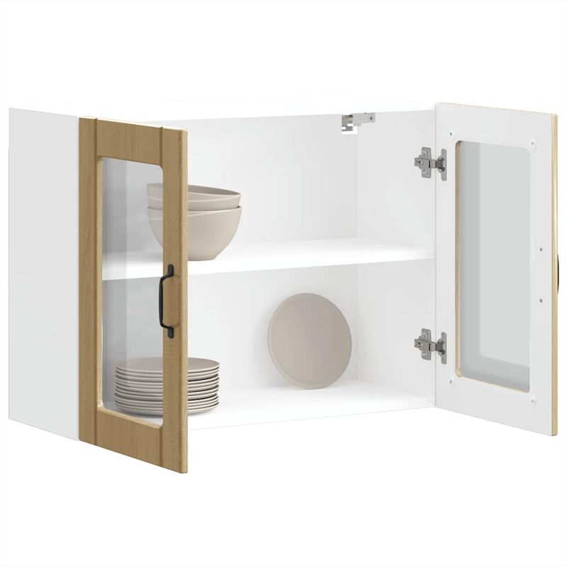 Casa si Gradina - Mobilier - Comode si corpuri - Corpuri bucatarie - Dulap bucatarie cu usa sticla Lucca lemn de stejar de Sonoma, mărime 80x31x60 cm - Infinity.ro