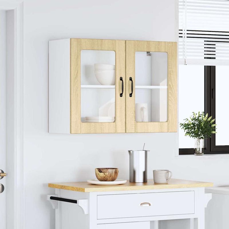 Casa si Gradina - Mobilier - Comode si corpuri - Corpuri bucatarie - Dulap bucatarie cu usa sticla Lucca lemn de stejar de Sonoma, mărime 80x31x60 cm - Infinity.ro