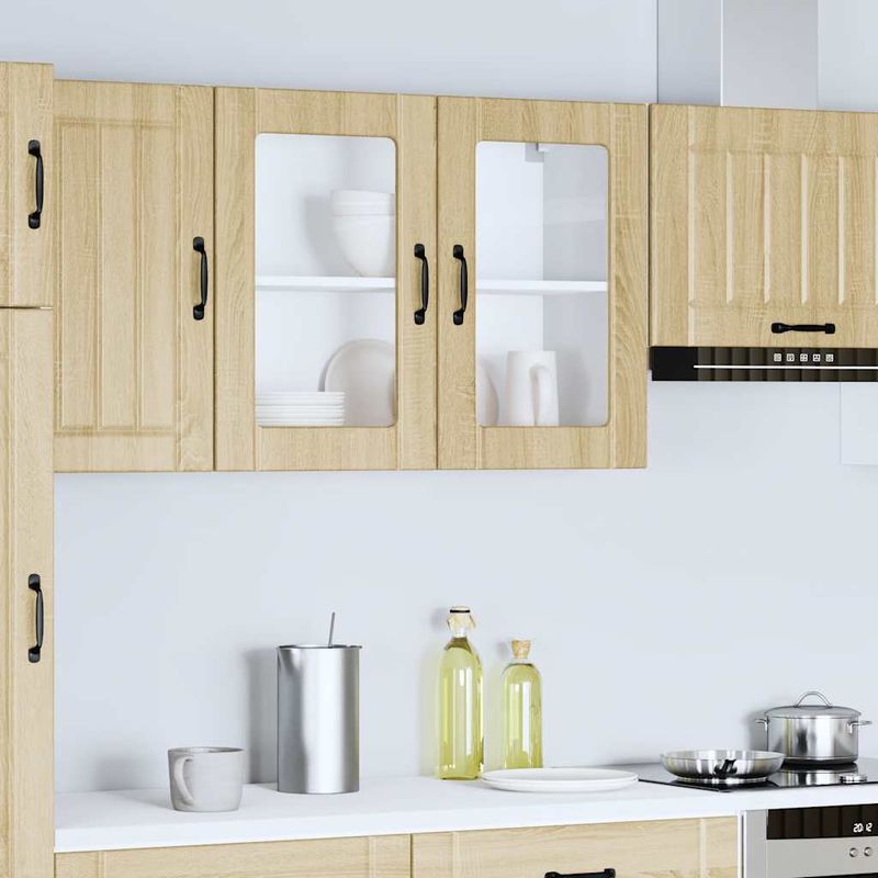 Casa si Gradina - Mobilier - Comode si corpuri - Corpuri bucatarie - Dulap bucatarie cu usa sticla Lucca lemn de stejar de Sonoma, mărime 80x31x60 cm - Infinity.ro