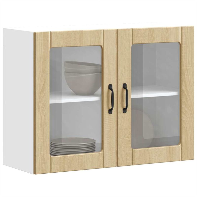 Casa si Gradina - Mobilier - Comode si corpuri - Corpuri bucatarie - Dulap bucatarie cu usa sticla Lucca lemn de stejar de Sonoma, mărime 80x31x60 cm - Infinity.ro