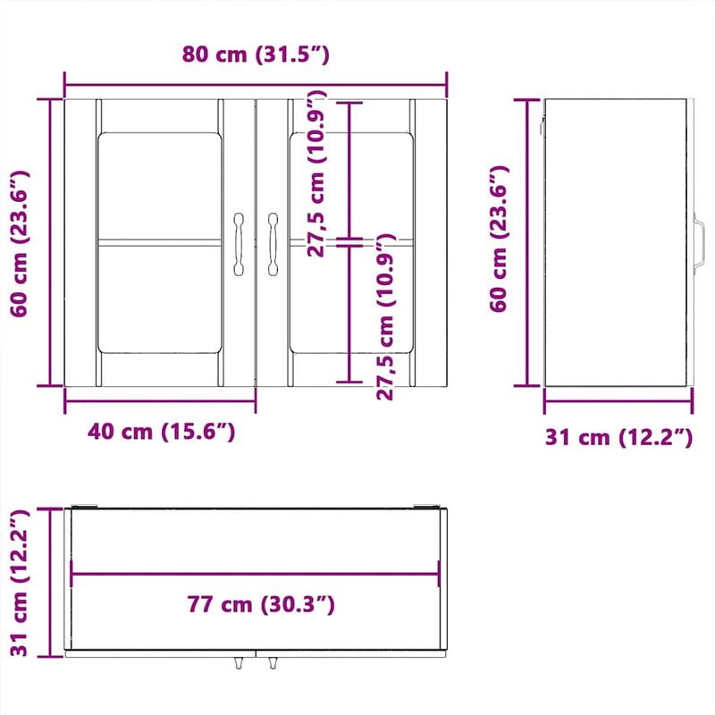 Casa si Gradina - Mobilier - Comode si corpuri - Corpuri bucatarie - Dulap bucatarie cu usa sticla Lucca lemn de stejar de Sonoma, mărime 80x31x60 cm - Infinity.ro