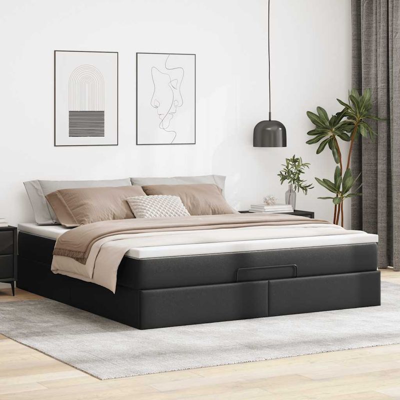 Casa si Gradina - Mobilier - Paturi si accesorii - Paturi - Cadru de pat otoman saltele Negru 180x200cm piele artificiala - Infinity.ro