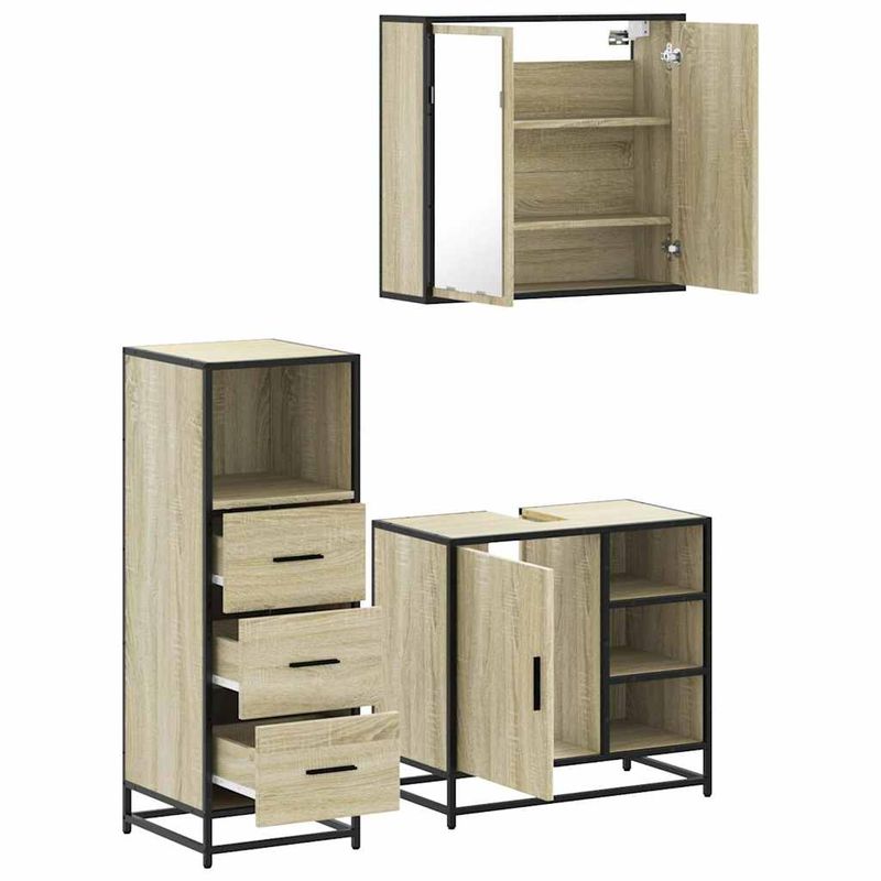 Casa si Gradina - Mobilier - Seturi de mobilier - Seturi baie - Set mobilier de baie, 3 piese, stejar sonoma, lemn prelucrat - Infinity.ro
