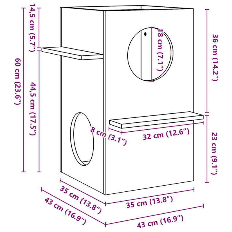 Petshop - Accesorii petshop - Jucarii animale - Ansambluri de joaca - Casa pentru pisici alba 43x43x60 cm din lemn masiv de pin - Infinity.ro