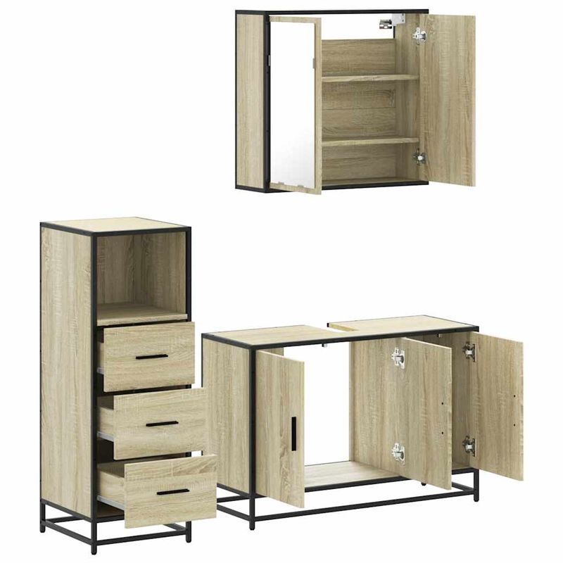 Casa si Gradina - Mobilier - Seturi de mobilier - Seturi baie - Set mobilier de baie, 3 piese, stejar sonoma, lemn prelucrat - Infinity.ro