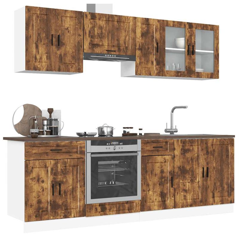 Casa si Gradina - Mobilier - Comode si corpuri - Corpuri bucatarie - Set dulap de bucatarie din 8 piese „Kalmar” stejar afumat Lemn - Infinity.ro