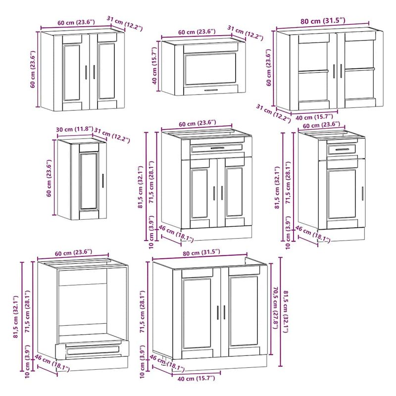Casa si Gradina - Mobilier - Comode si corpuri - Corpuri bucatarie - Set dulap de bucatarie din 8 piese „Kalmar” stejar afumat Lemn - Infinity.ro