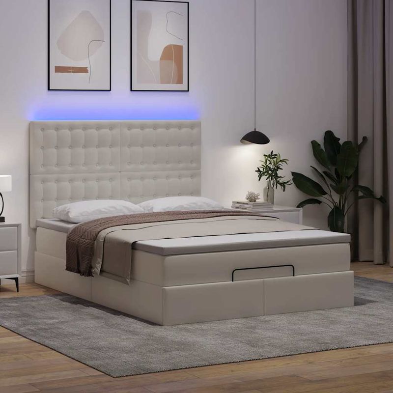 Casa si Gradina - Mobilier - Paturi si accesorii - Paturi - Cadru de pat otoman cu saltea alb 140x200cm piele artificiala - Infinity.ro