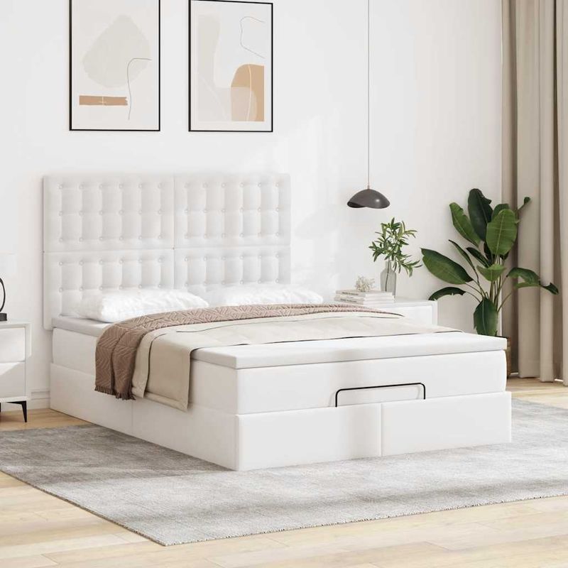 Casa si Gradina - Mobilier - Paturi si accesorii - Paturi - Cadru de pat otoman cu saltea alb 140x200cm piele artificiala - Infinity.ro