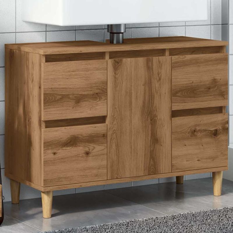 Casa si Gradina - Mobilier - Mobilier baie - Comode baie - Dulap de chiuveta stejar artizanal, 80x33x60 cm, lemn prelucrat - Infinity.ro
