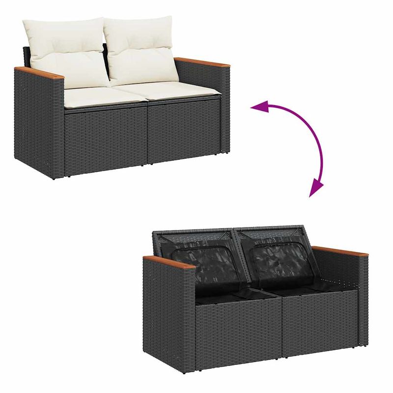 Casa si Gradina - Gradina si terasa - Mobilier exterior - Seturi mobila gradina - Set mobilier gradina perne 9 piese negru poliratan/lemn acacia - Infinity.ro