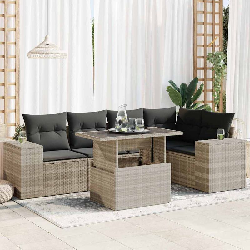 Casa si Gradina - Gradina si terasa - Mobilier exterior - Seturi mobila gradina - Set canapele de gradina cu perne, 6 piese gri deschis poliratan - Infinity.ro