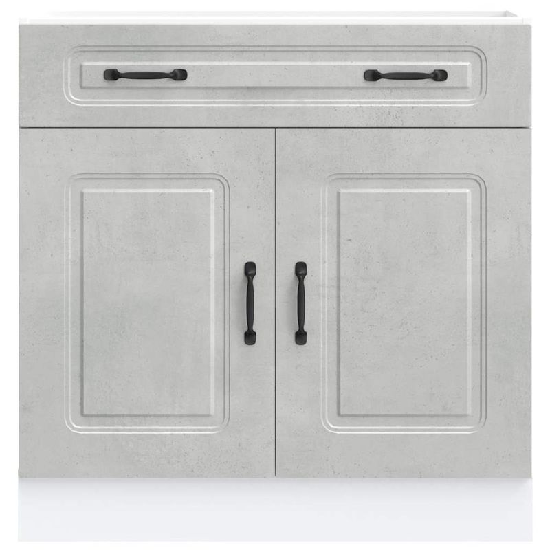 Casa si Gradina - Mobilier - Comode si corpuri - Corpuri bucatarie - Dulap de baza de bucatarie „Kalmar” Lemn prelucrat gri beton, model 1x dulap inferior (2 uși 1 sertar), mărime 80x46x81.5 cm - Infinity.ro