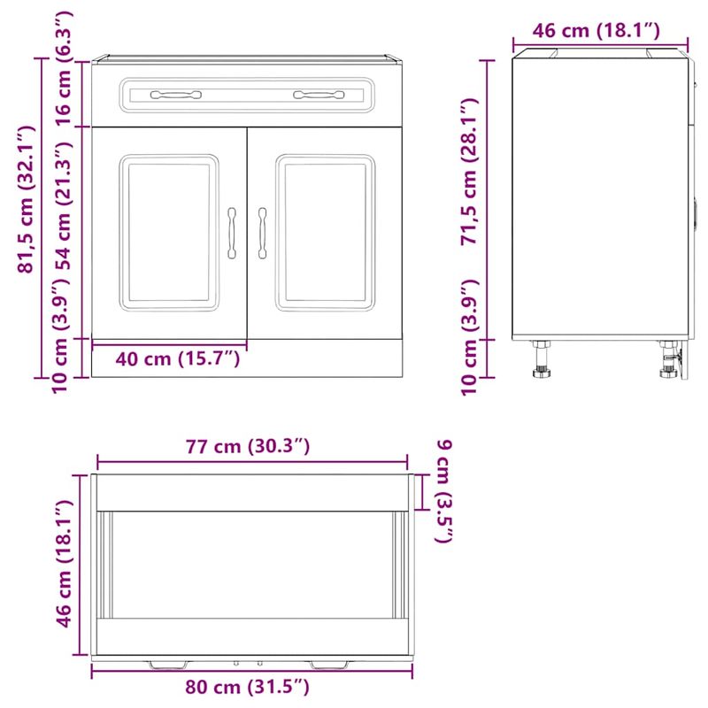Casa si Gradina - Mobilier - Comode si corpuri - Corpuri bucatarie - Dulap de baza de bucatarie „Kalmar” Lemn prelucrat gri beton, model 1x dulap inferior (2 uși 1 sertar), mărime 80x46x81.5 cm - Infinity.ro