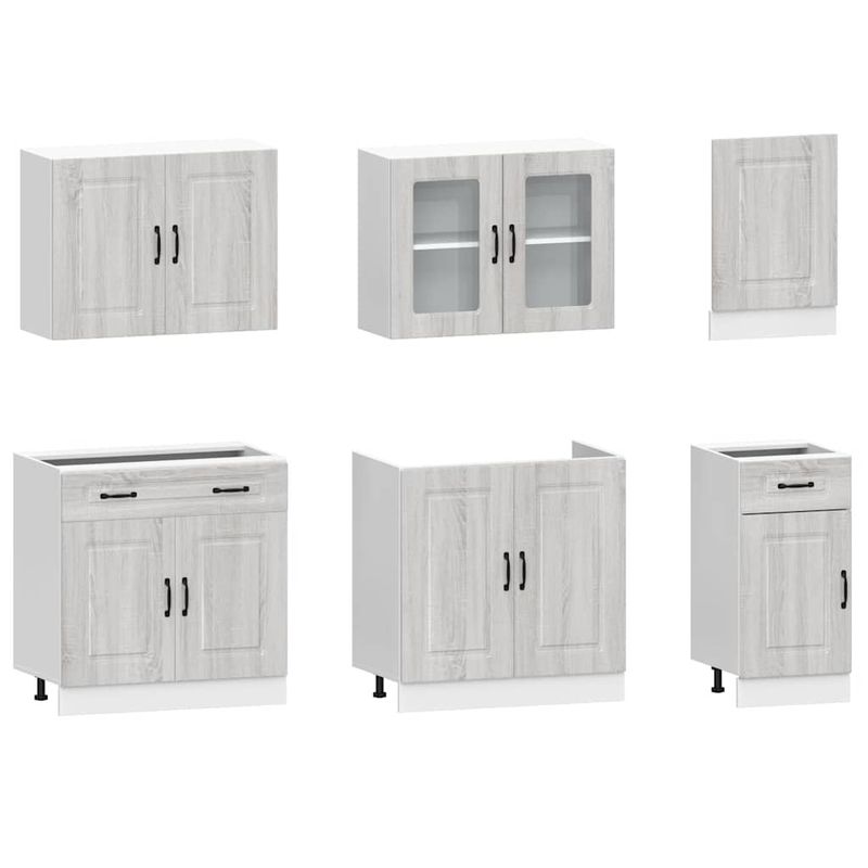 Casa si Gradina - Mobilier - Comode si corpuri - Corpuri bucatarie - Set de dulapuri de bucatarie 7 piese „Kalmar” lemn Sonoma gri - Infinity.ro