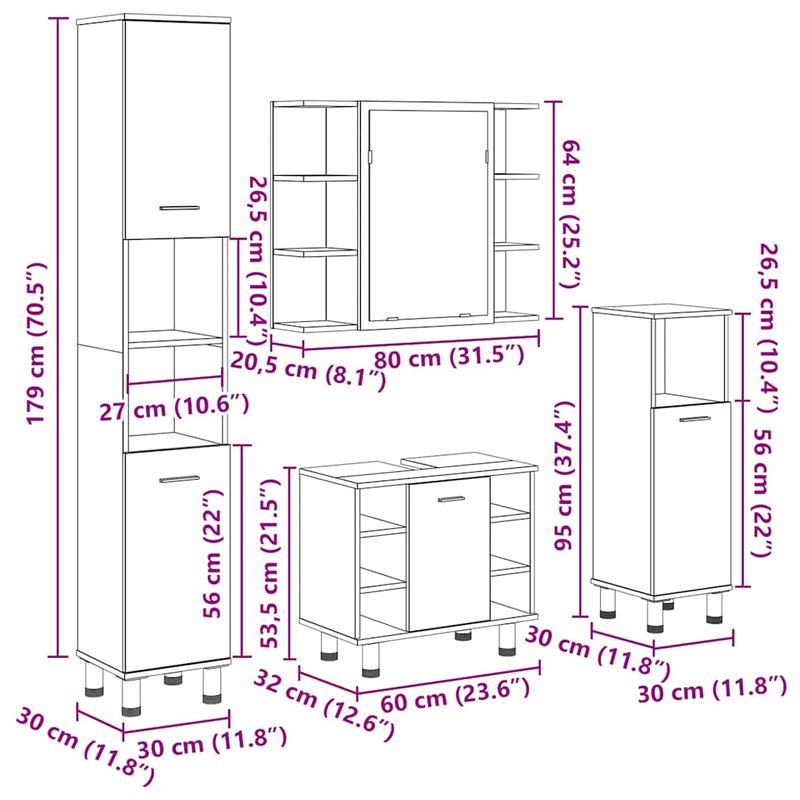 Casa si Gradina - Mobilier - Seturi de mobilier - Seturi baie - Set mobilier de baie, 4 piese, lemn vechi, lemn prelucrat - Infinity.ro
