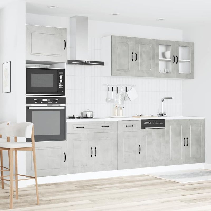 Casa si Gradina - Mobilier - Comode si corpuri - Corpuri bucatarie - Set dulapuri de bucatarie 7 piese „Kalmar” gri beton Lemn - Infinity.ro