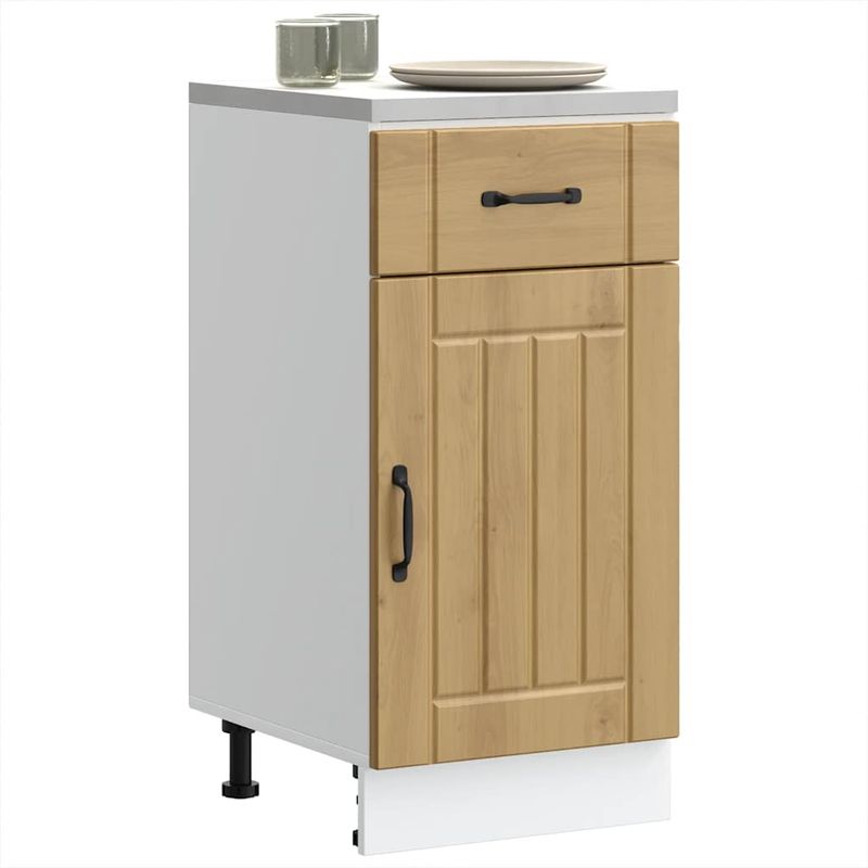Casa si Gradina - Mobilier - Comode si corpuri - Corpuri bucatarie - Dulap de baza de bucatarie „Lucca” din lemn de stejar artizanal, model 1x dulap inferior (1 ușă 1 sertar), mărime 40x46x81.5 cm - Infinity.ro