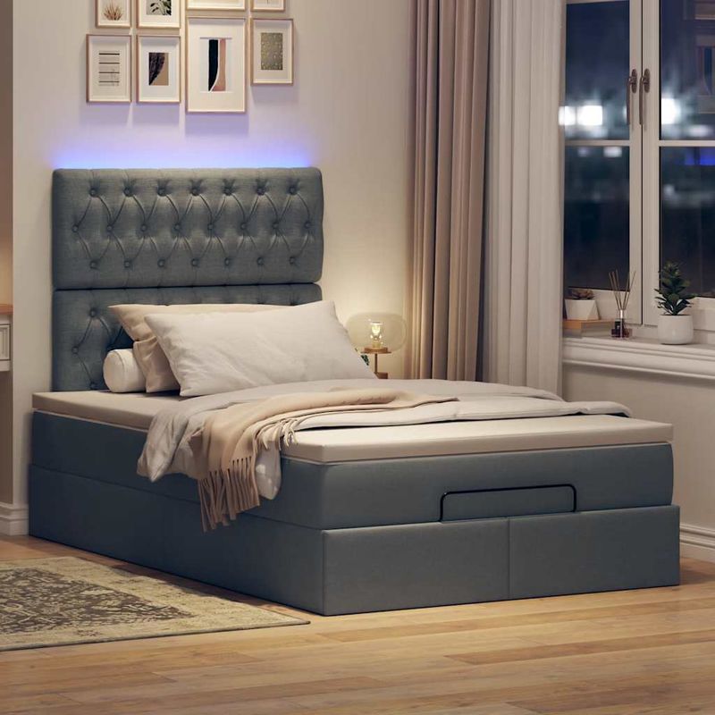 Casa si Gradina - Mobilier - Paturi si accesorii - Paturi - Cadru pat otoman cu saltea tesatura gri inchis 120x190 cm - Infinity.ro