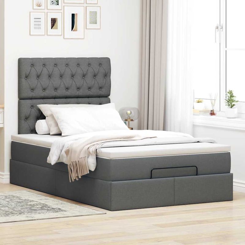 Casa si Gradina - Mobilier - Paturi si accesorii - Paturi - Cadru pat otoman cu saltea tesatura gri inchis 120x190 cm - Infinity.ro