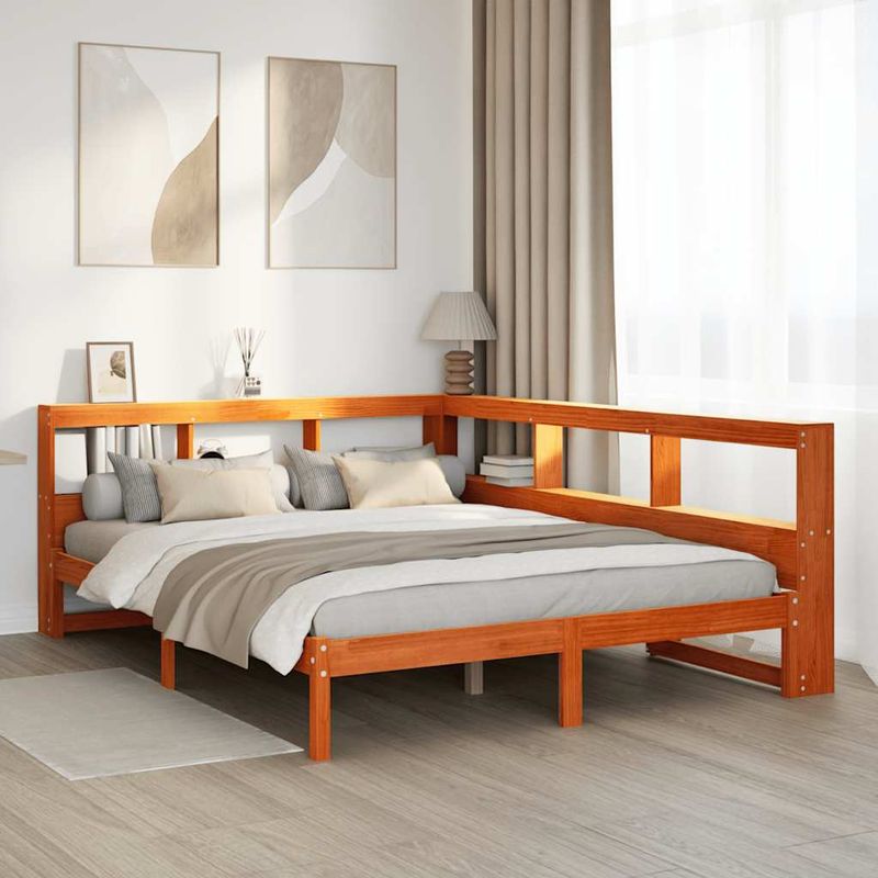 Casa si Gradina - Mobilier - Paturi si accesorii - Paturi - Pat cu biblioteca fara saltea maro 150x200 cm lemn masiv de pin - Infinity.ro