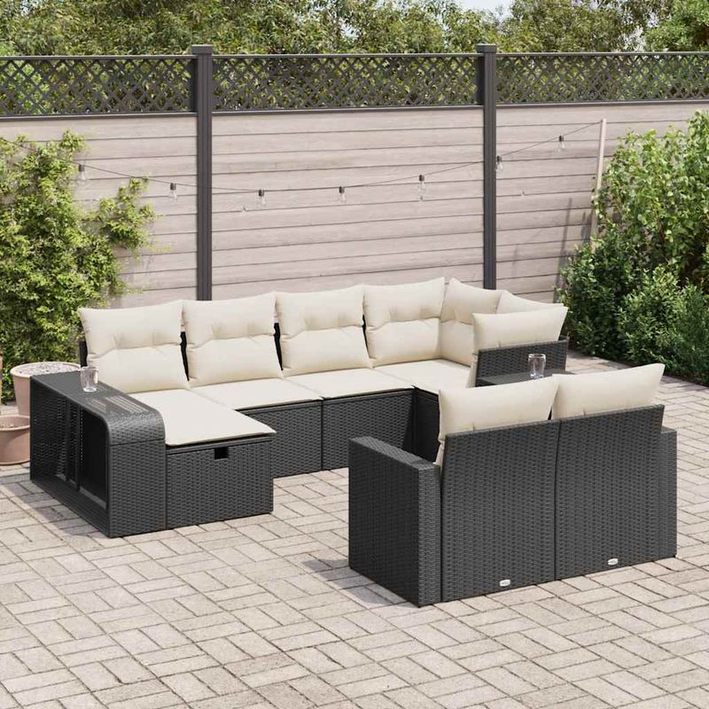 Casa si Gradina - Gradina si terasa - Mobilier exterior - Seturi mobila gradina - Set canapele de gradina cu perne, 10 piese, negru, poliratan - Infinity.ro
