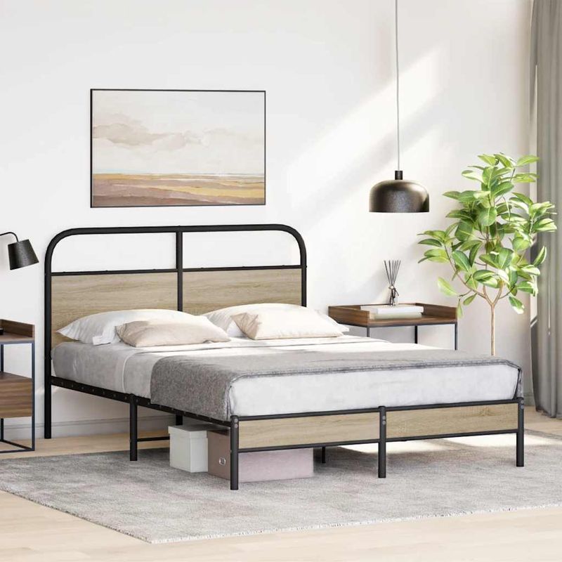 Casa si Gradina - Mobilier - Paturi si accesorii - Paturi - Cadru pat fara saltea stejar fumuriu 140x200 cm lemn prelucrat - Infinity.ro