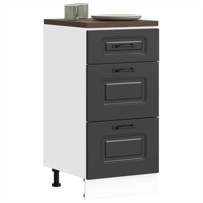 Casa si Gradina - Mobilier - Comode si corpuri - Corpuri bucatarie - Dulap de baza de bucatarie „Kalmar” din lemn prelucrat negru, model 1x dulap inferior (3 sertare), mărime 40x46x81.5 cm - Infinity.ro