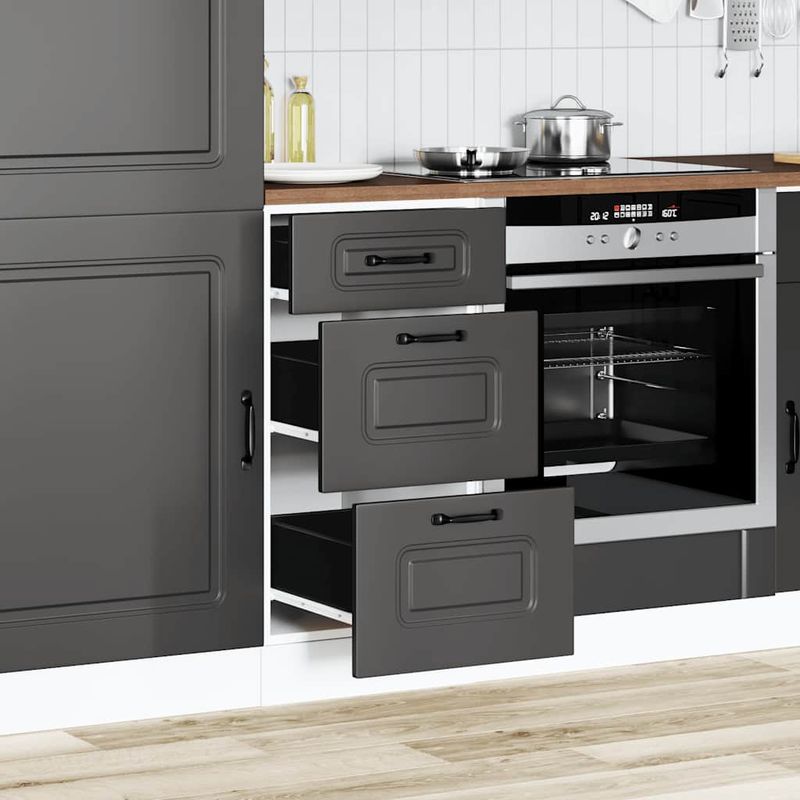 Casa si Gradina - Mobilier - Comode si corpuri - Corpuri bucatarie - Dulap de baza de bucatarie „Kalmar” din lemn prelucrat negru, model 1x dulap inferior (3 sertare), mărime 40x46x81.5 cm - Infinity.ro