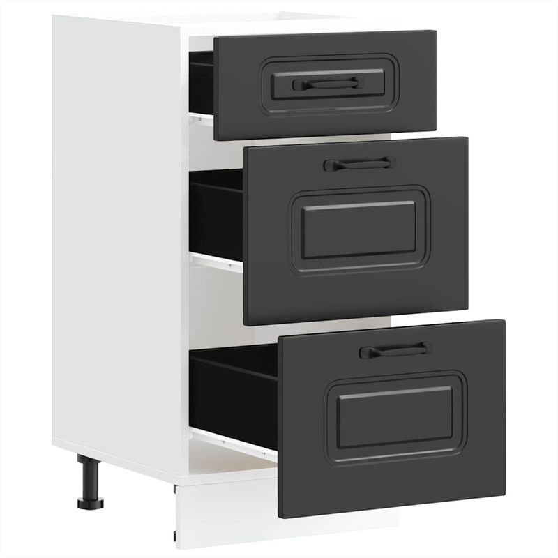 Casa si Gradina - Mobilier - Comode si corpuri - Corpuri bucatarie - Dulap de baza de bucatarie „Kalmar” din lemn prelucrat negru, model 1x dulap inferior (3 sertare), mărime 40x46x81.5 cm - Infinity.ro