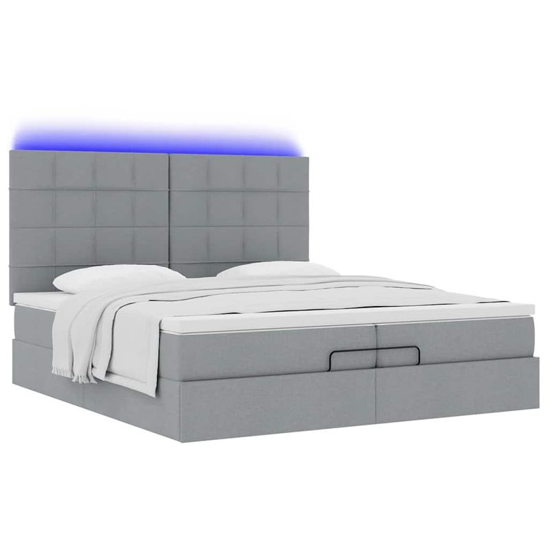 Casa si Gradina - Mobilier - Paturi si accesorii - Paturi - Cadru de pat otoman cu saltele tesatura gri deschis 200x200cm - Infinity.ro