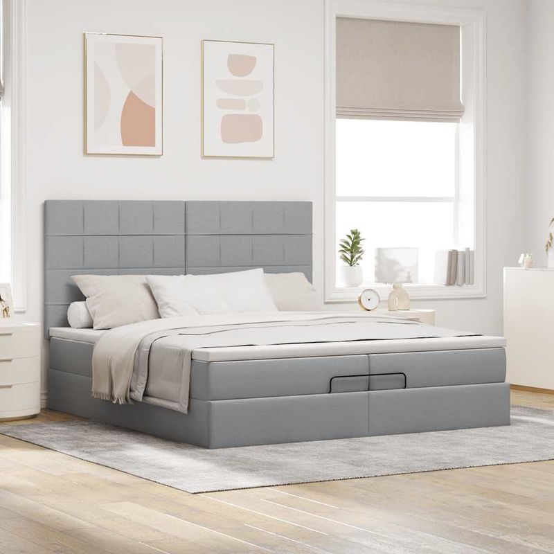 Casa si Gradina - Mobilier - Paturi si accesorii - Paturi - Cadru de pat otoman cu saltele tesatura gri deschis 200x200cm - Infinity.ro