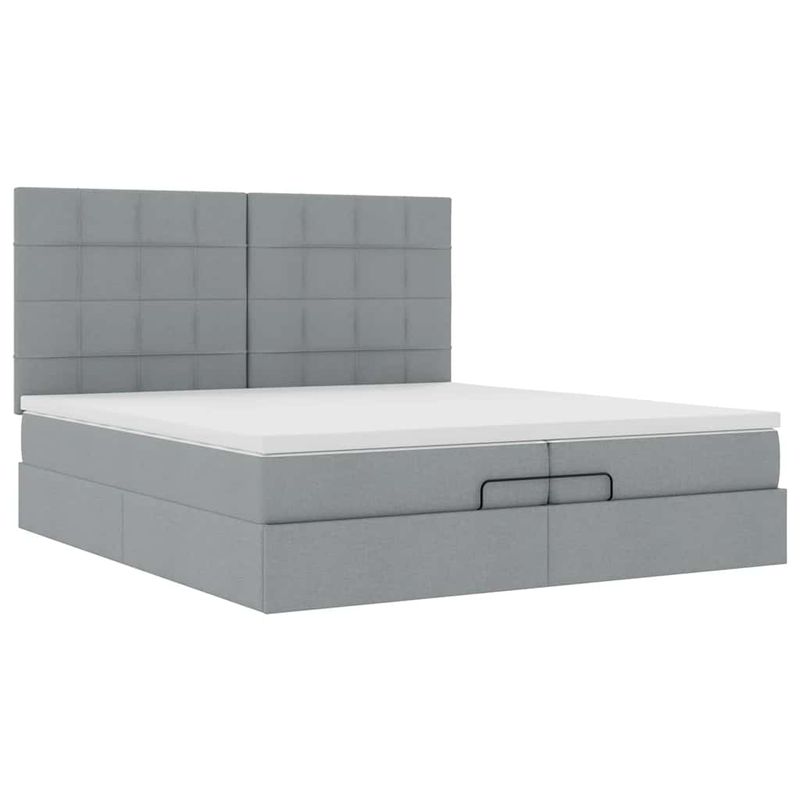 Casa si Gradina - Mobilier - Paturi si accesorii - Paturi - Cadru de pat otoman cu saltele tesatura gri deschis 200x200cm - Infinity.ro