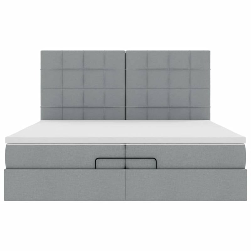 Casa si Gradina - Mobilier - Paturi si accesorii - Paturi - Cadru de pat otoman cu saltele tesatura gri deschis 200x200cm - Infinity.ro