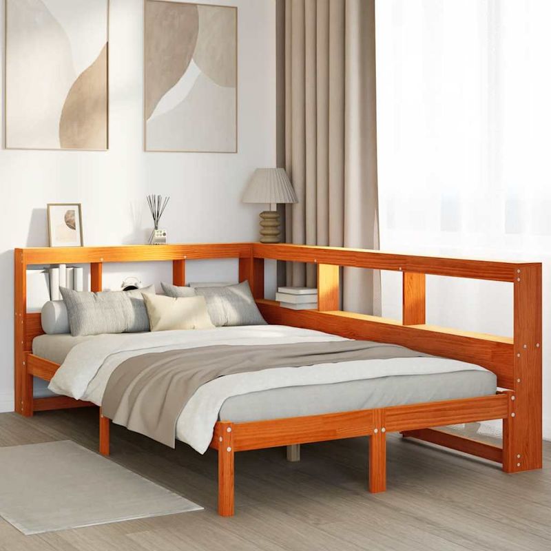 Casa si Gradina - Mobilier - Paturi si accesorii - Paturi - Pat cu biblioteca fara saltea, maro, 120x190 cm, lemn masiv pin - Infinity.ro