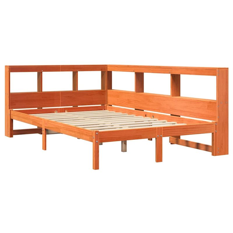 Casa si Gradina - Mobilier - Paturi si accesorii - Paturi - Pat cu biblioteca fara saltea, maro, 120x190 cm, lemn masiv pin - Infinity.ro