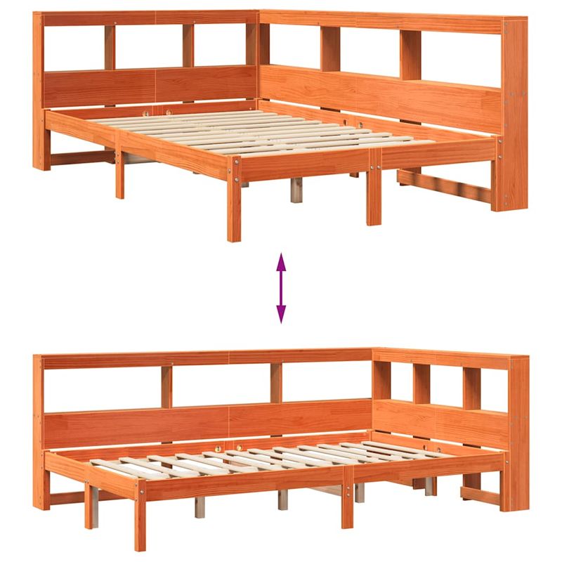 Casa si Gradina - Mobilier - Paturi si accesorii - Paturi - Pat cu biblioteca fara saltea, maro, 120x190 cm, lemn masiv pin - Infinity.ro