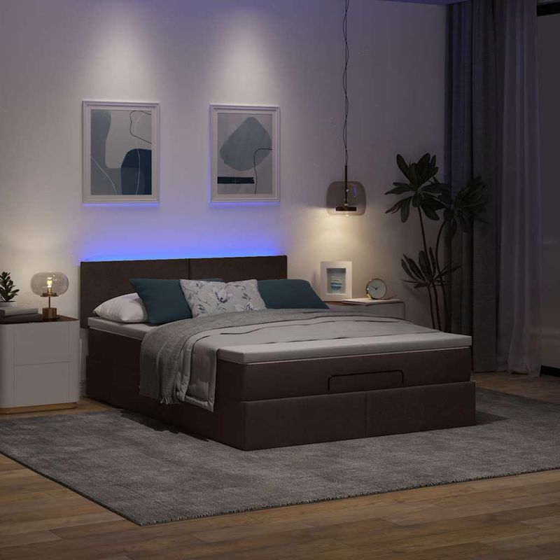 Casa si Gradina - Mobilier - Paturi si accesorii - Paturi - Cadru de pat otoman cu saltea tesatura maro inchis 140x200 cm - Infinity.ro
