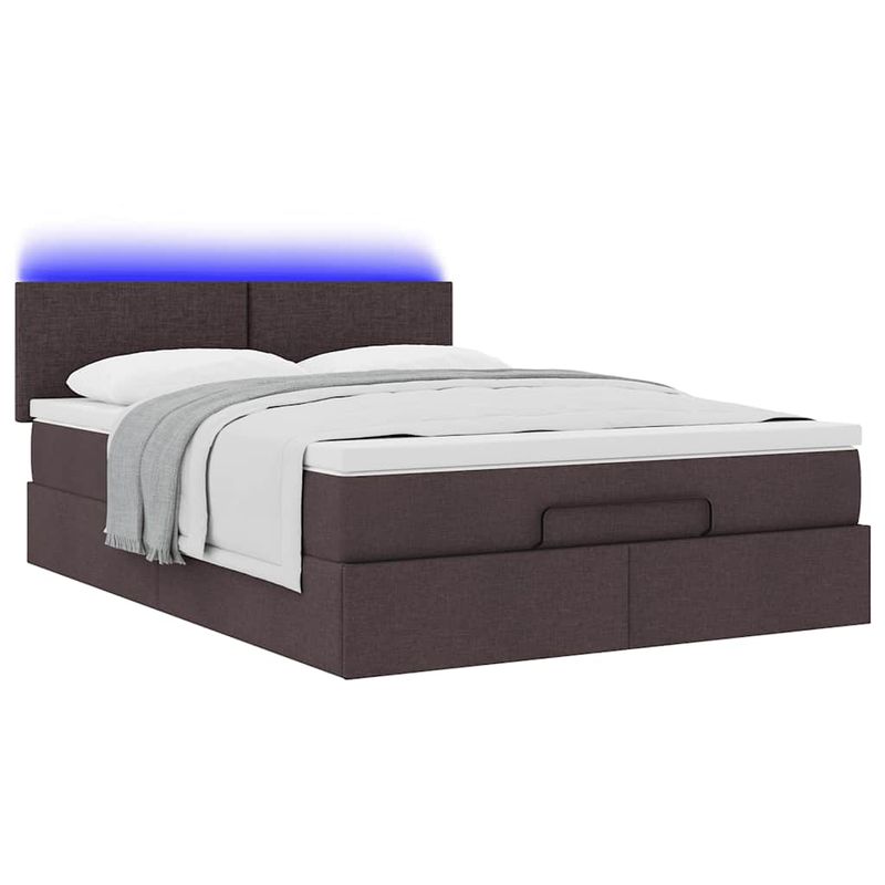 Casa si Gradina - Mobilier - Paturi si accesorii - Paturi - Cadru de pat otoman cu saltea tesatura maro inchis 140x200 cm - Infinity.ro