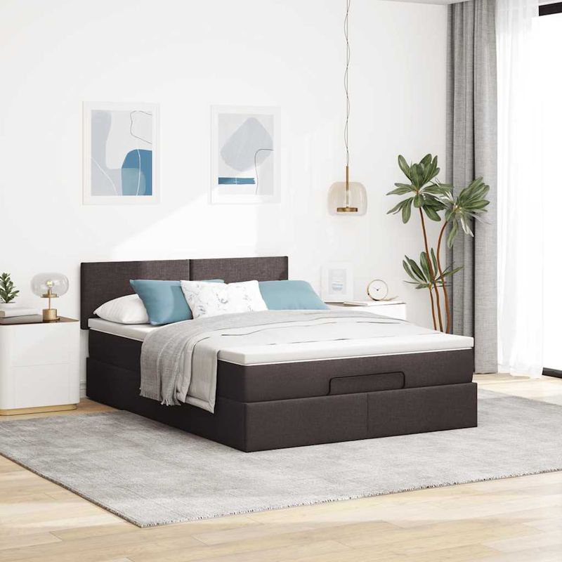 Casa si Gradina - Mobilier - Paturi si accesorii - Paturi - Cadru de pat otoman cu saltea tesatura maro inchis 140x200 cm - Infinity.ro
