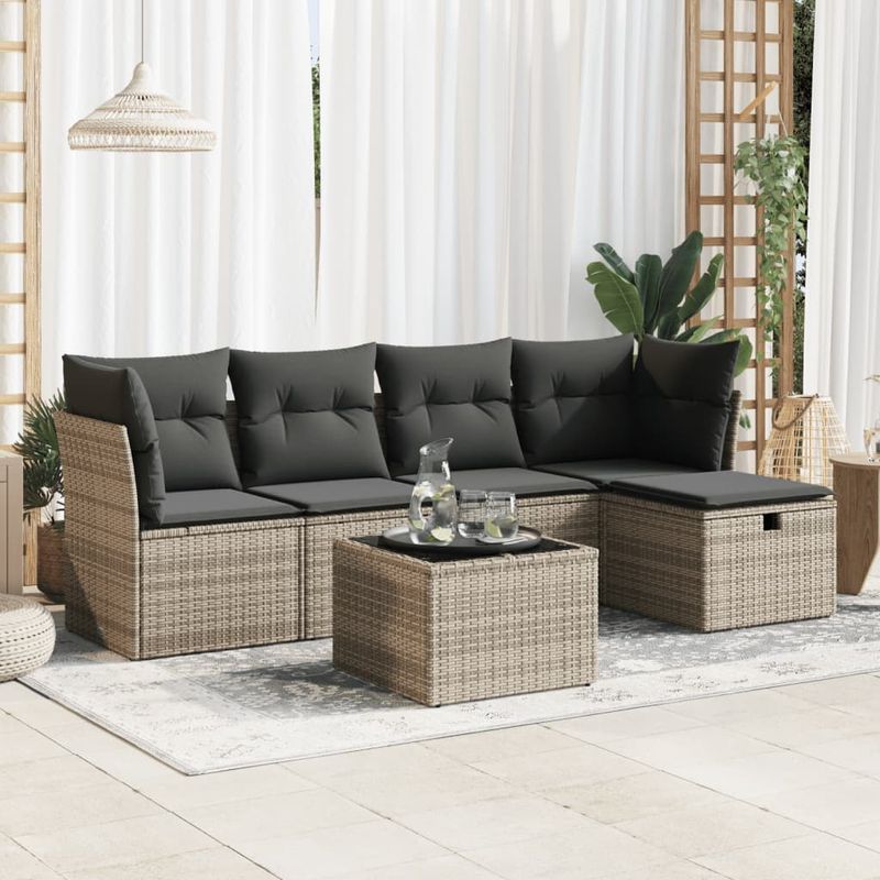 Casa si Gradina - Gradina si terasa - Mobilier exterior - Seturi mobila gradina - Set mobilier gradina cu perne, 6 piese, gri, poliratan - Infinity.ro