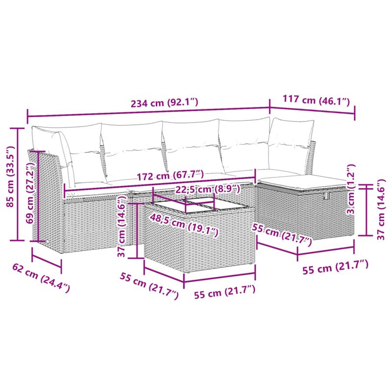 Casa si Gradina - Gradina si terasa - Mobilier exterior - Seturi mobila gradina - Set mobilier gradina cu perne, 6 piese, gri, poliratan - Infinity.ro