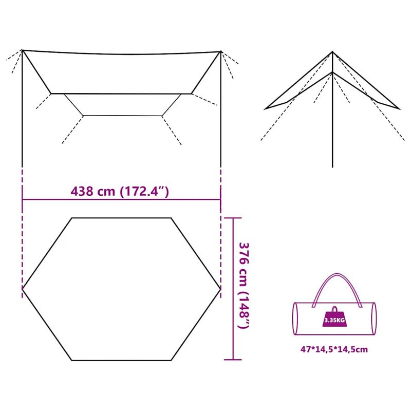 Sport si Outdoor - Camping - Copertine si adaposturi - Prelata de camping, camuflaj, 438x376x212 cm, impermeabila - Infinity.ro