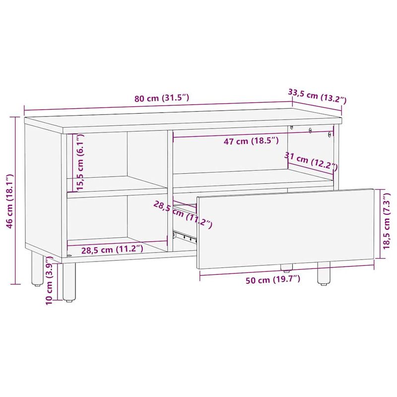 Casa si Gradina - Mobilier - Dulapuri si sifoniere - Dulapuri - Dulap TV, negru, 80x33,5x46 cm, lemn masiv de mango brut - Infinity.ro