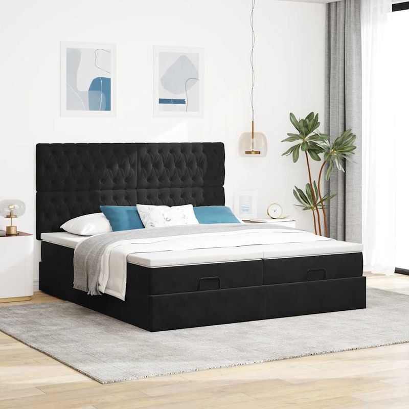 Casa si Gradina - Mobilier - Paturi si accesorii - Paturi - Cadru de pat otoman cu saltele, catifea neagra 160x200cm - Infinity.ro