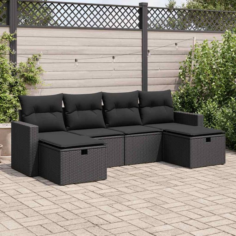 Casa si Gradina - Gradina si terasa - Mobilier exterior - Seturi mobila gradina - Set mobilier de gradina cu perne, 6 piese, negru, poliratan - Infinity.ro