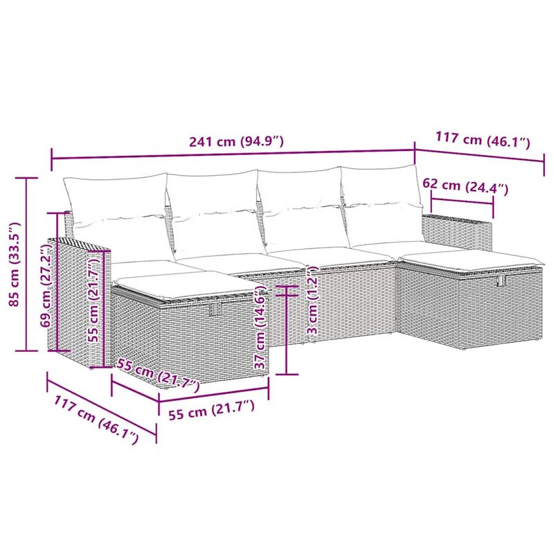 Casa si Gradina - Gradina si terasa - Mobilier exterior - Seturi mobila gradina - Set mobilier de gradina cu perne, 6 piese, negru, poliratan - Infinity.ro