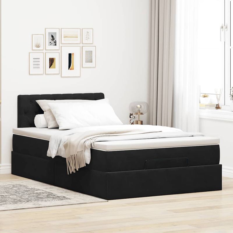 Casa si Gradina - Mobilier - Paturi si accesorii - Paturi - Cadru pat otoman cu saltea, catifea neagra 120x200 cm - Infinity.ro