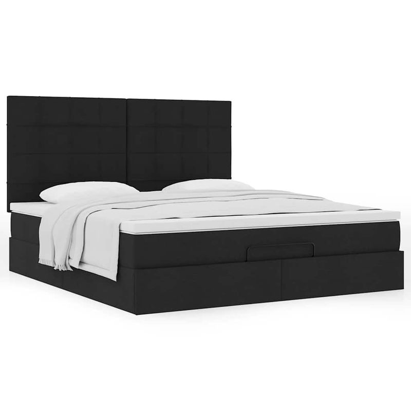 Casa si Gradina - Mobilier - Paturi si accesorii - Paturi - Cadru de pat otoman cu saltea tesatura neagra 160x200cm - Infinity.ro